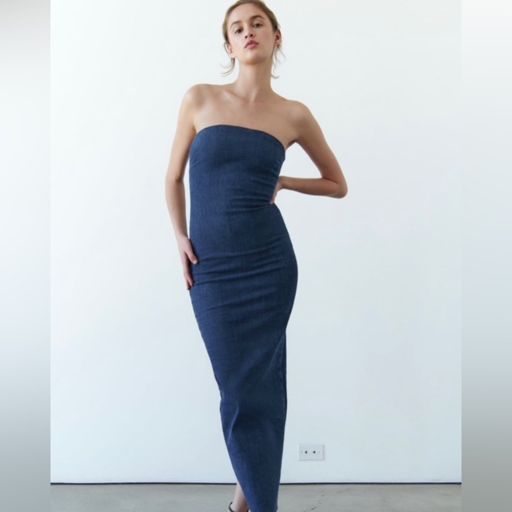 Zara Denim fitted zW Midi Dress New Authentic with tags size S